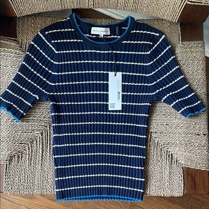 White and Warren Navy and White Striped Crewneck shirt